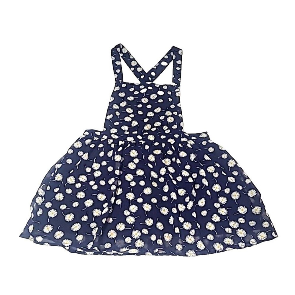 Preppy Overalls Mini Flowy Dress One Clothing‎ M Navy Blue Floral Daisy